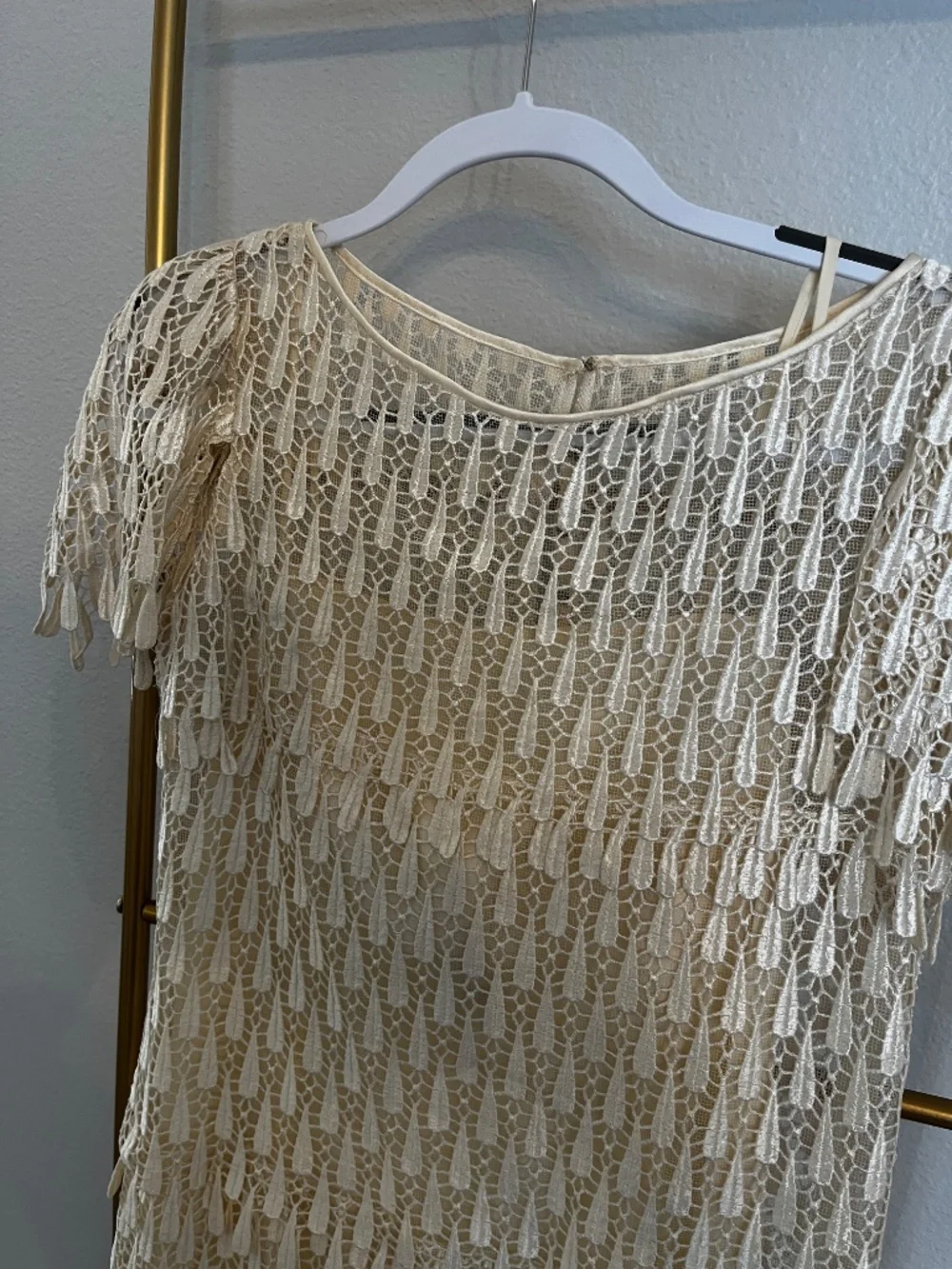 Vintage Lillie Rubin Ivory Embroidered Lace Cocktail Dress Size 10 Made USA